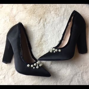 Satin & Pearl Block Heels